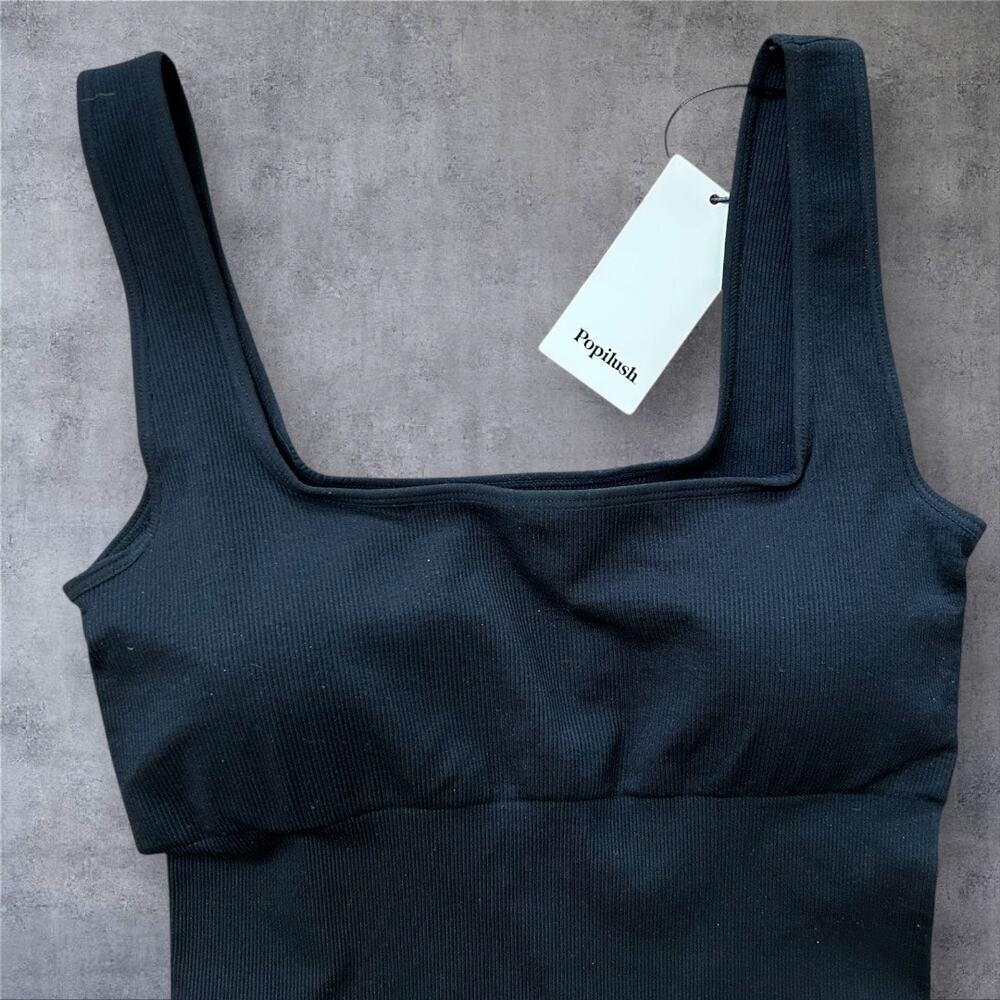 Popilush Black Bodysuit Shapewear Romper Tummy Control Workout Romper Large NEW! - Picture 5 of 7